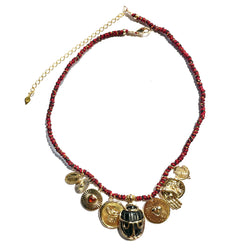 Handwoven Scarab Medals Necklace